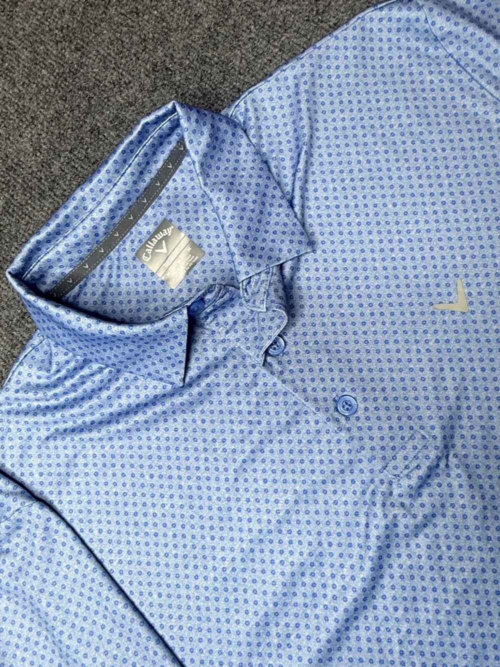 Callaway opti-dri blue geometric print performance golf polo mens medium
